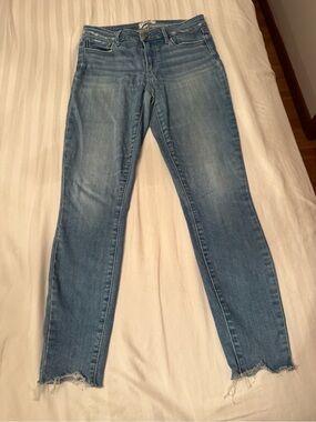 PAIGE Light Blue Skinny Jeans with Raw Hem